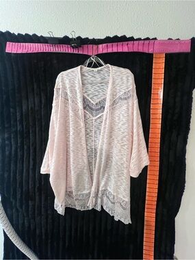 John Paul Richard Women’s Large Blush Pink Lace Trim Open Front Cardigan Top